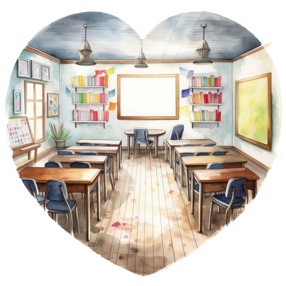 Heart watercolor class room architecture furniture classroom.
