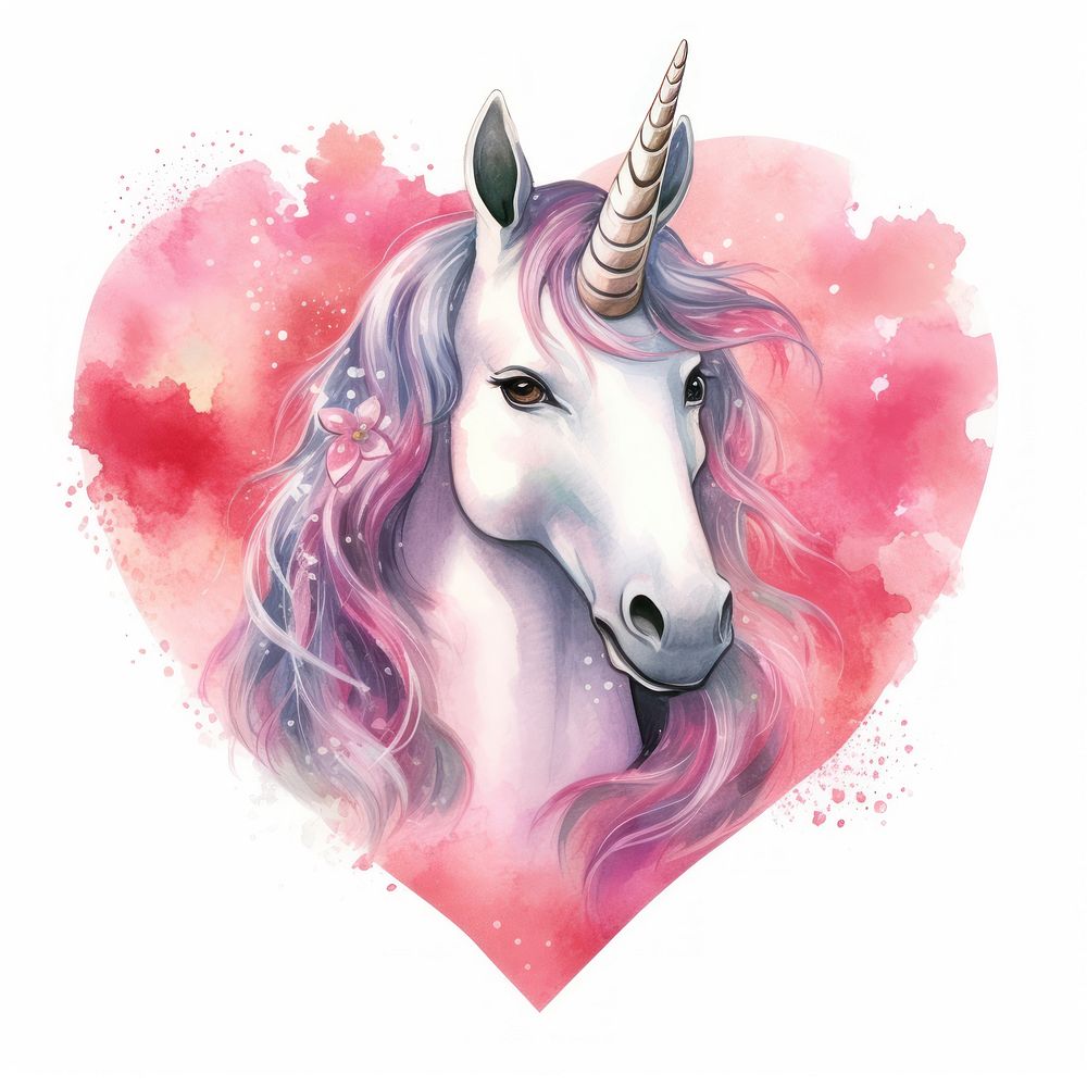 Heart watercolor cute unicorn painting drawing animal.