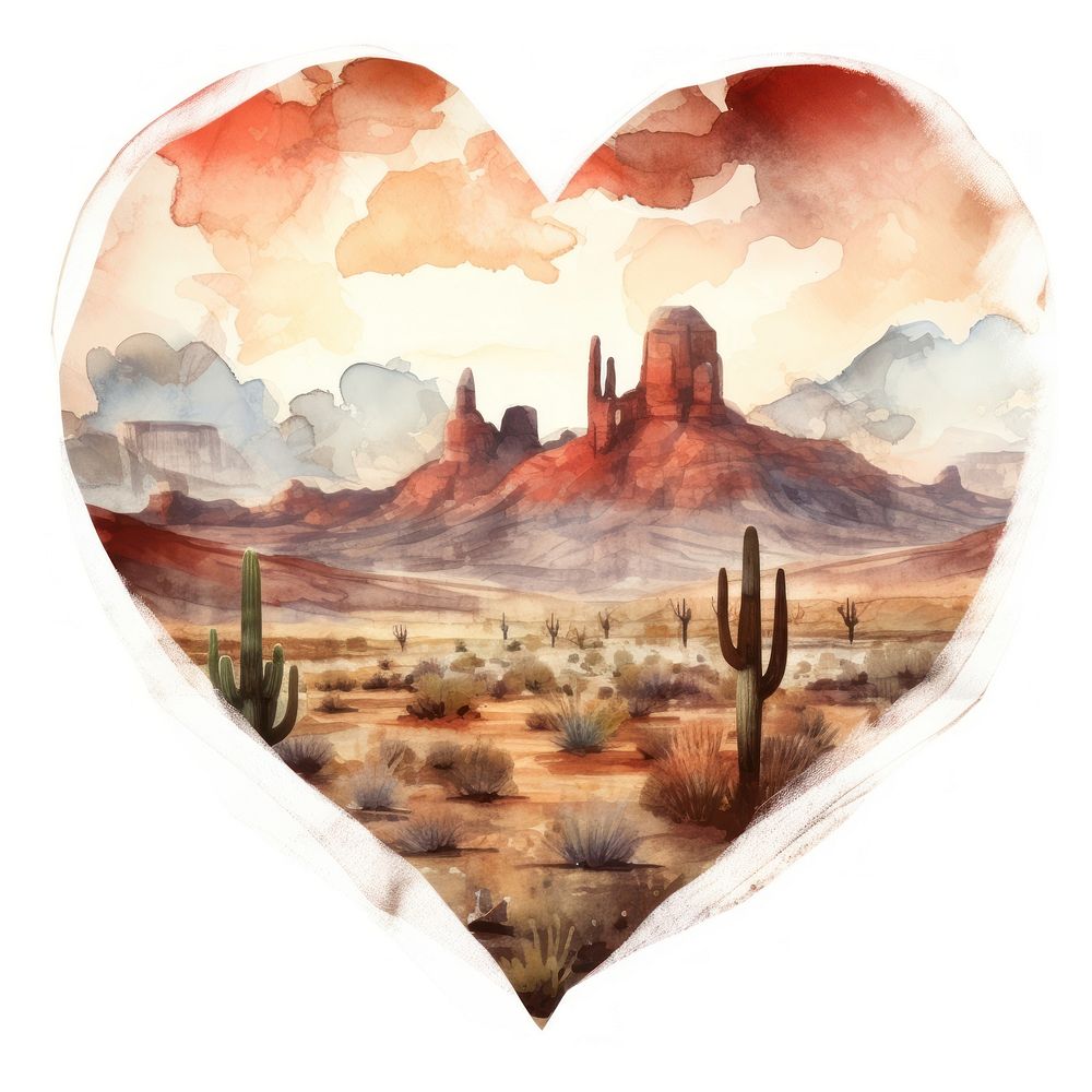 Heart watercolor desert outdoors nature tranquility.