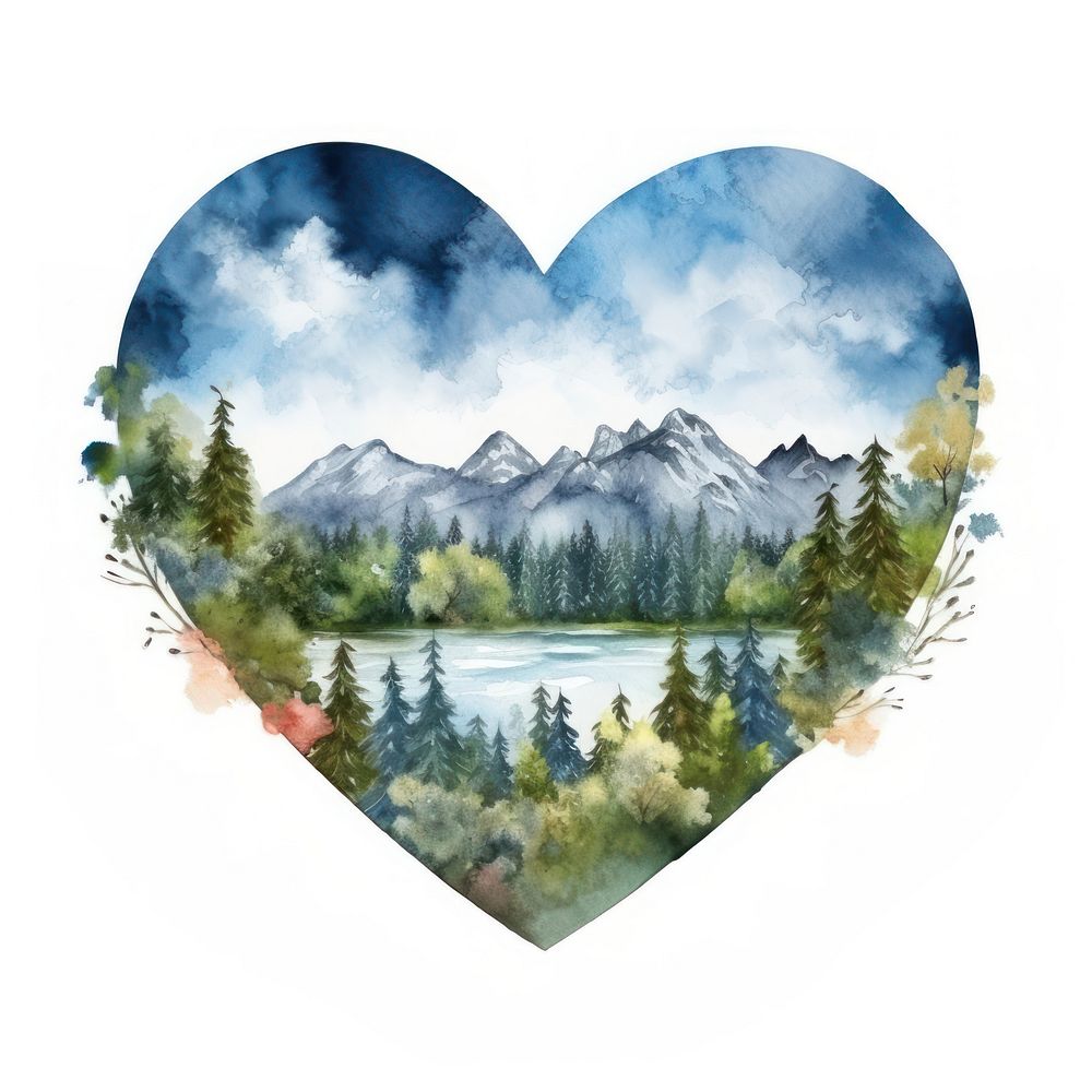 Heart watercolor earth landscape outdoors painting.