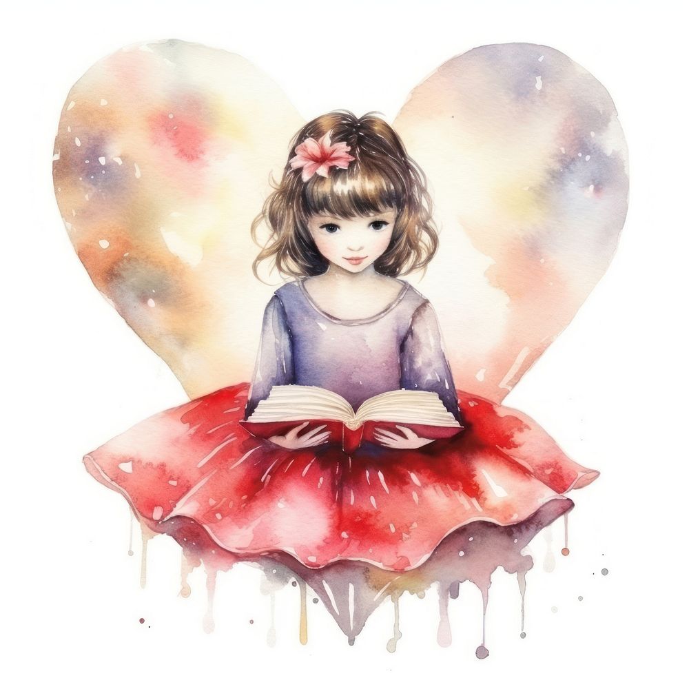 Heart watercolor fairy book white background representation.