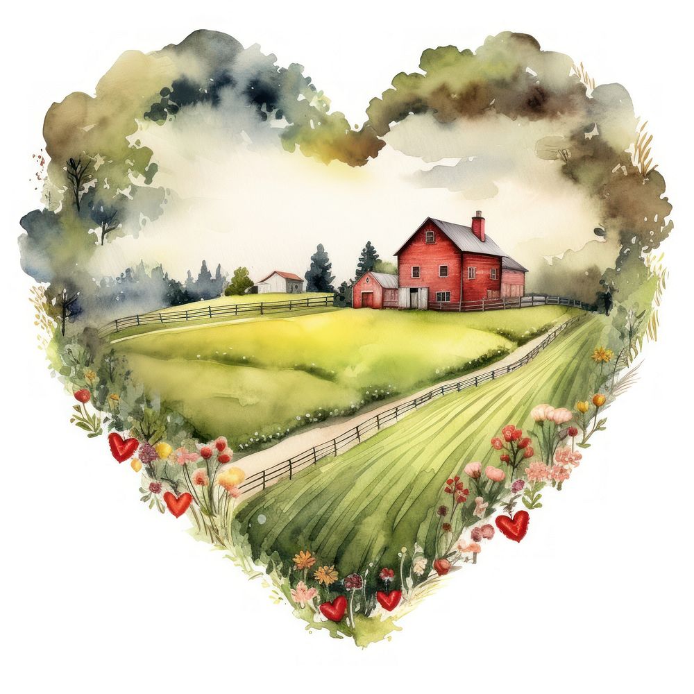 Heart watercolor farm architecture agriculture outdoors.