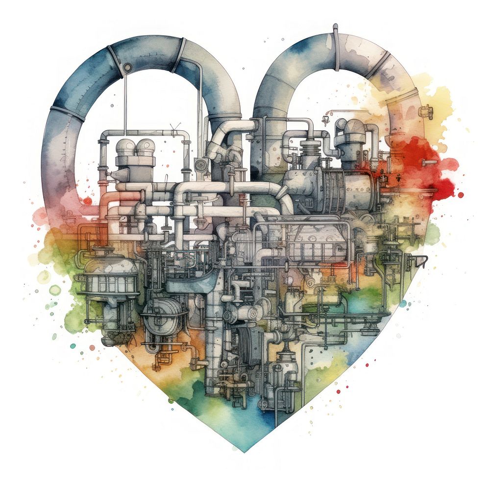 Heart watercolor industry architecture shape white background.