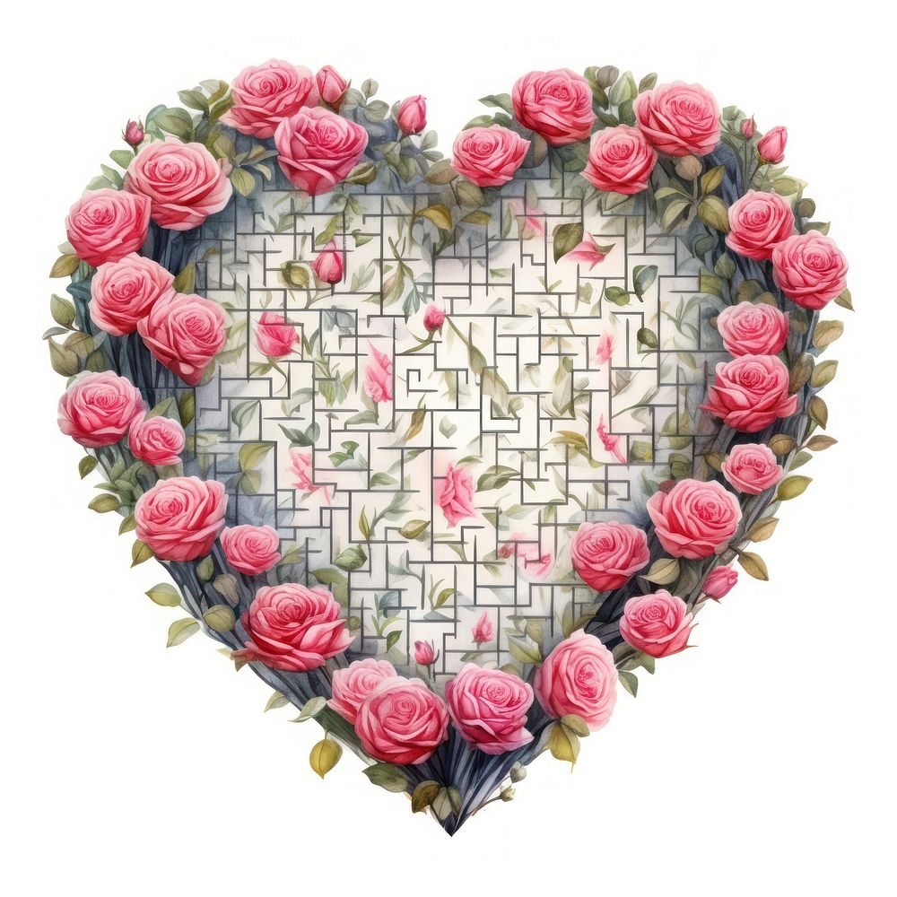 Heart watercolor rose maze backgrounds pattern flower.
