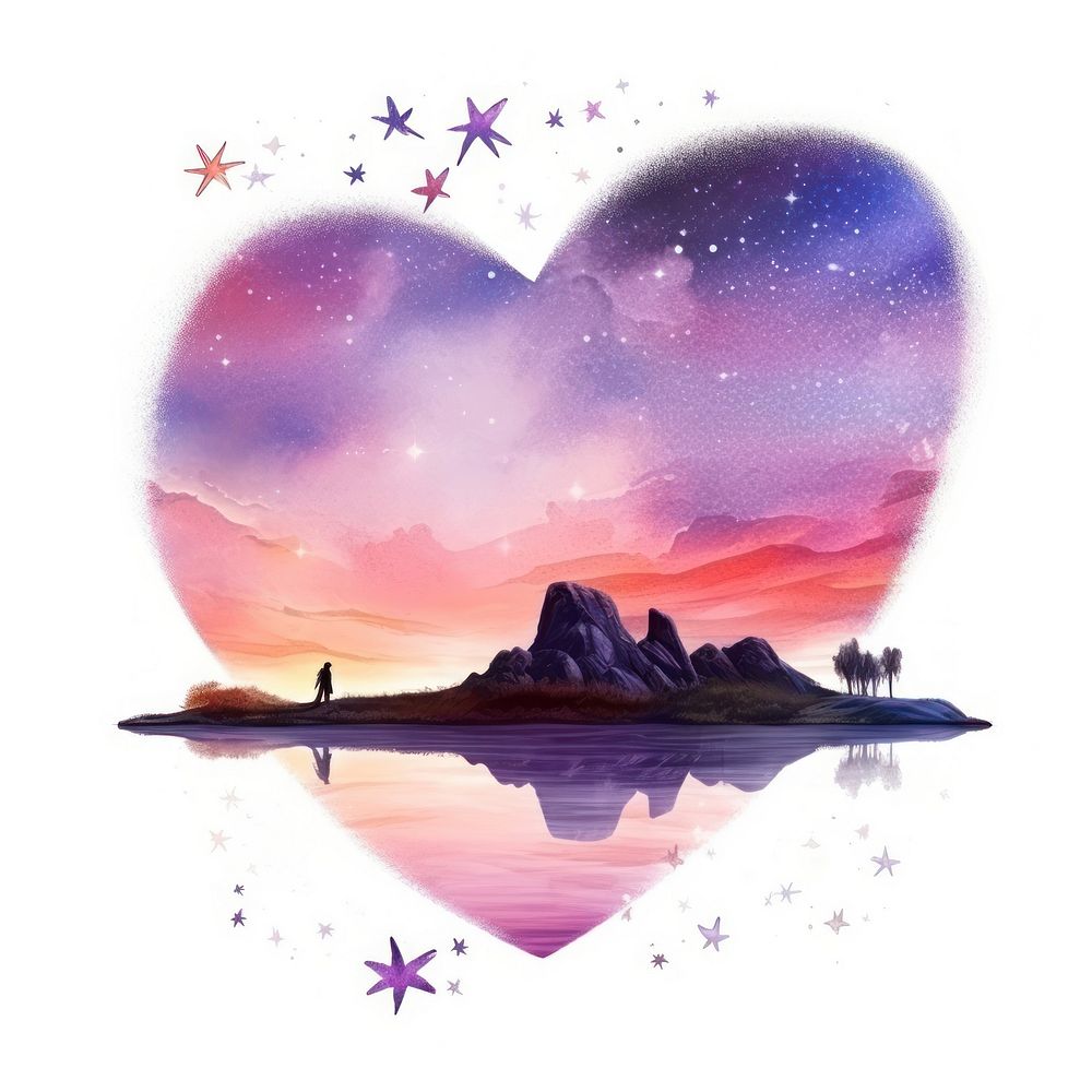 Heart watercolor shooting star landscape outdoors nature.