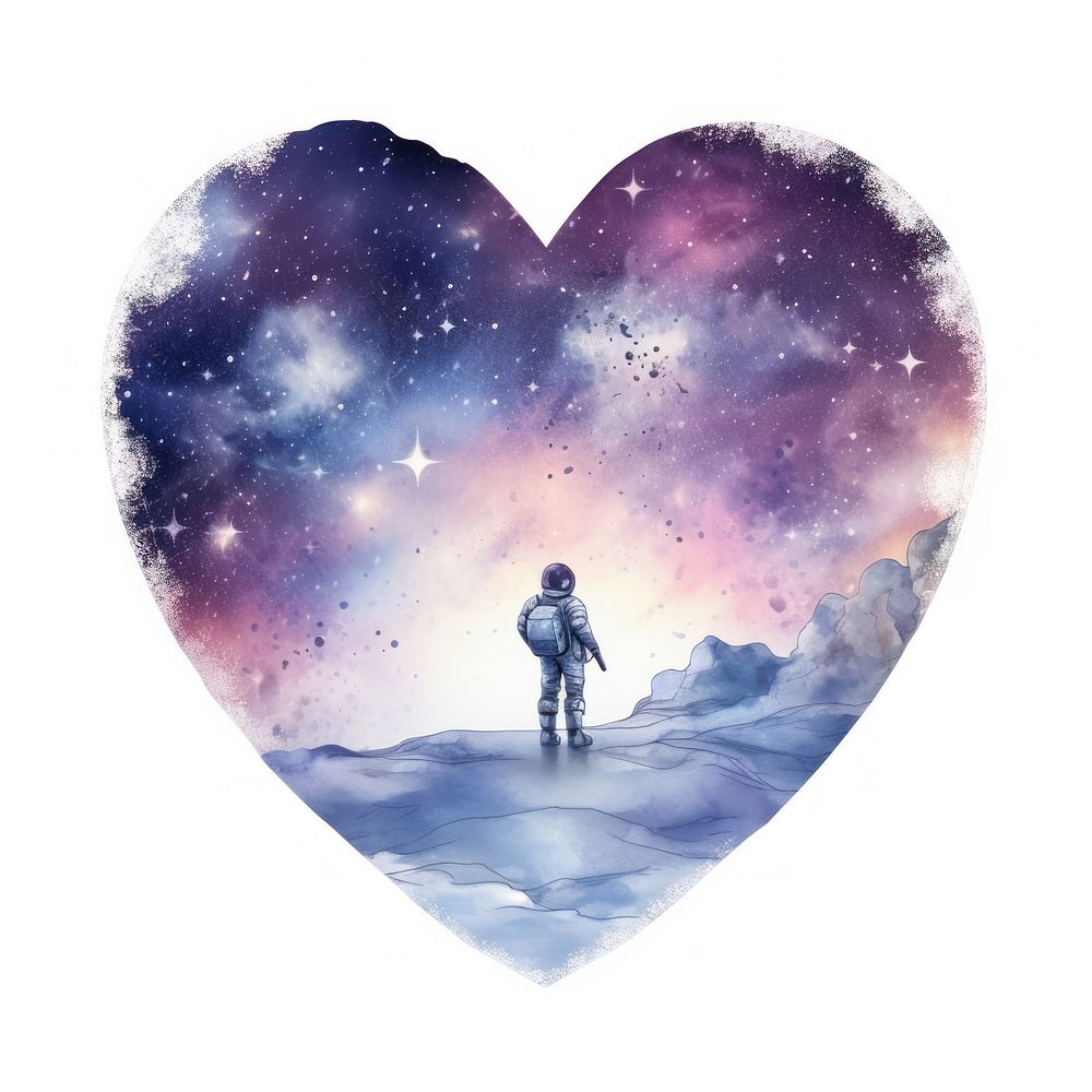 Heart watercolor space astronomy astronaut nature.