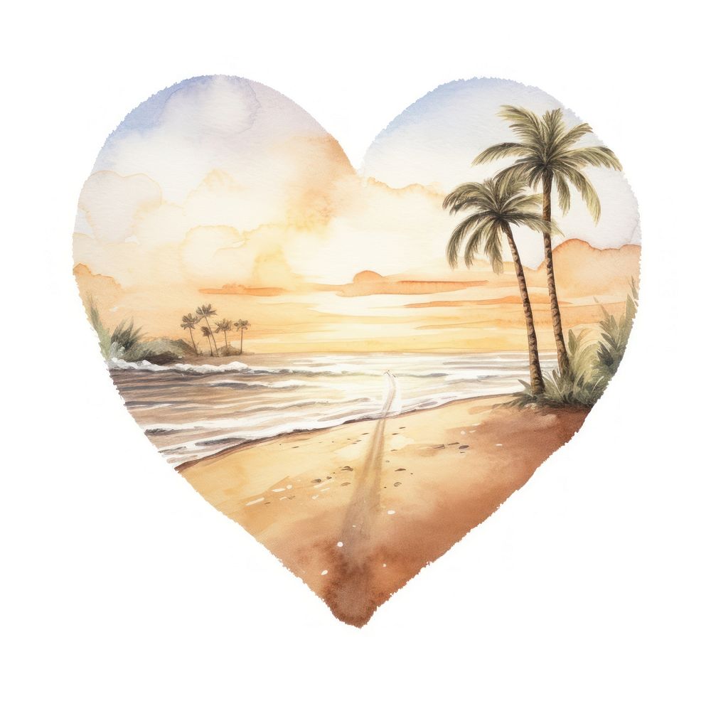 Heart watercolor summer beach painting outdoors nature.