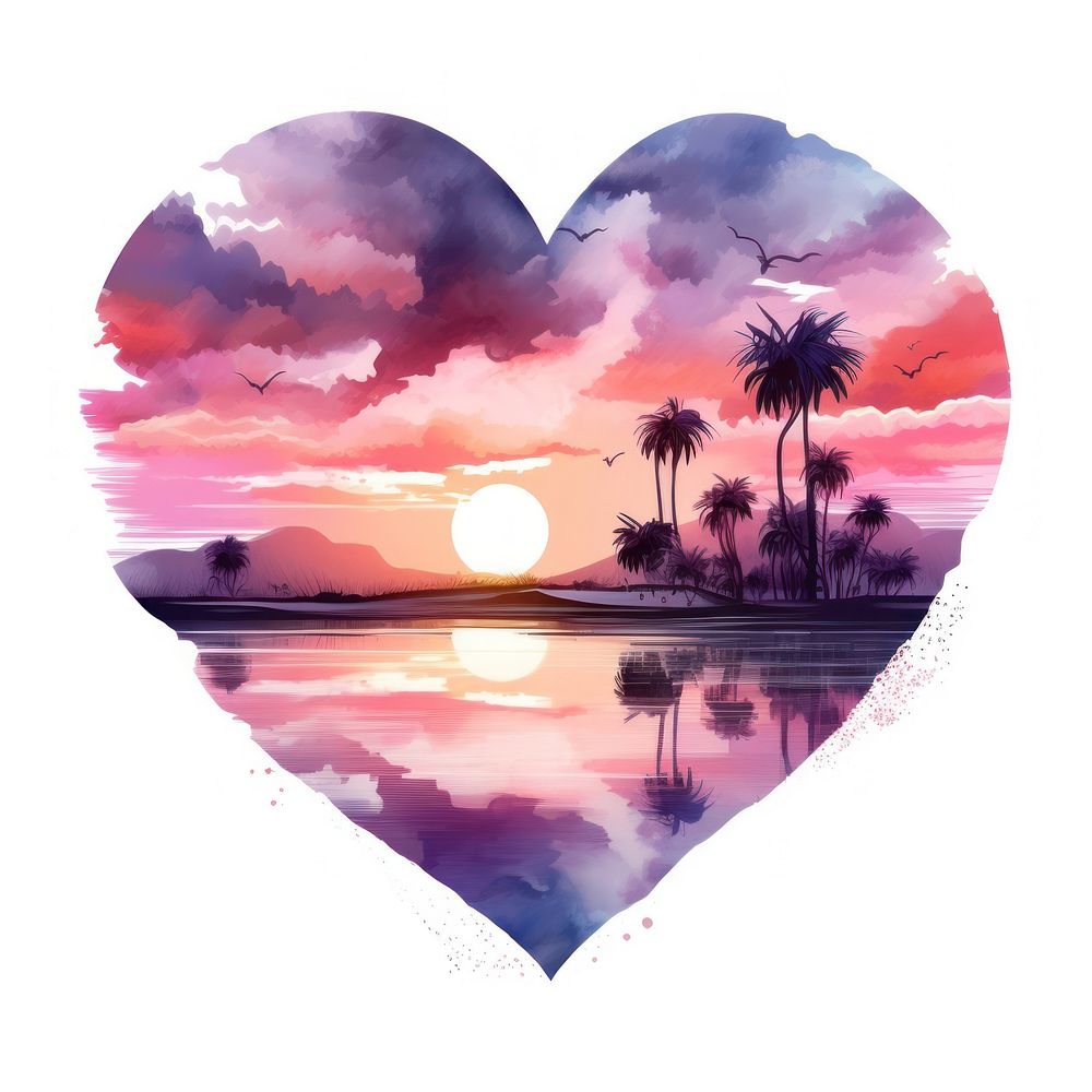 Heart watercolor sunset outdoors nature shape.