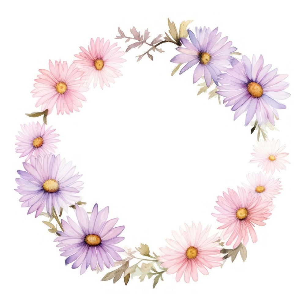 Aster border watercolor pattern flower circle.