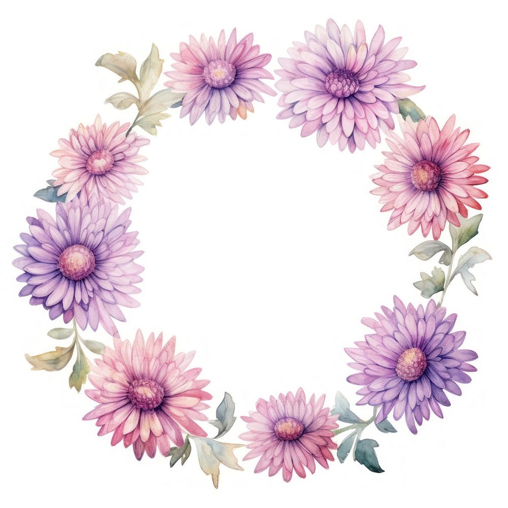 Aster border watercolor pattern flower circle.