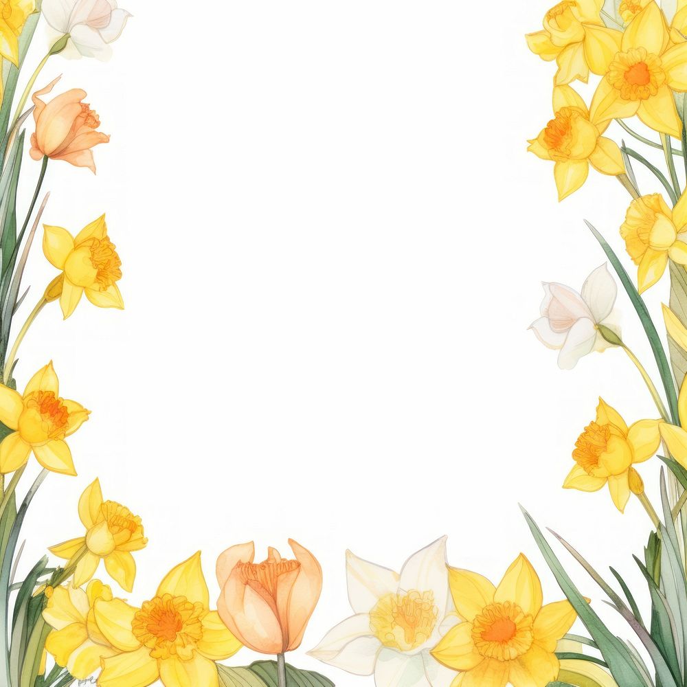 Daffodil border watercolor flower plant inflorescence.