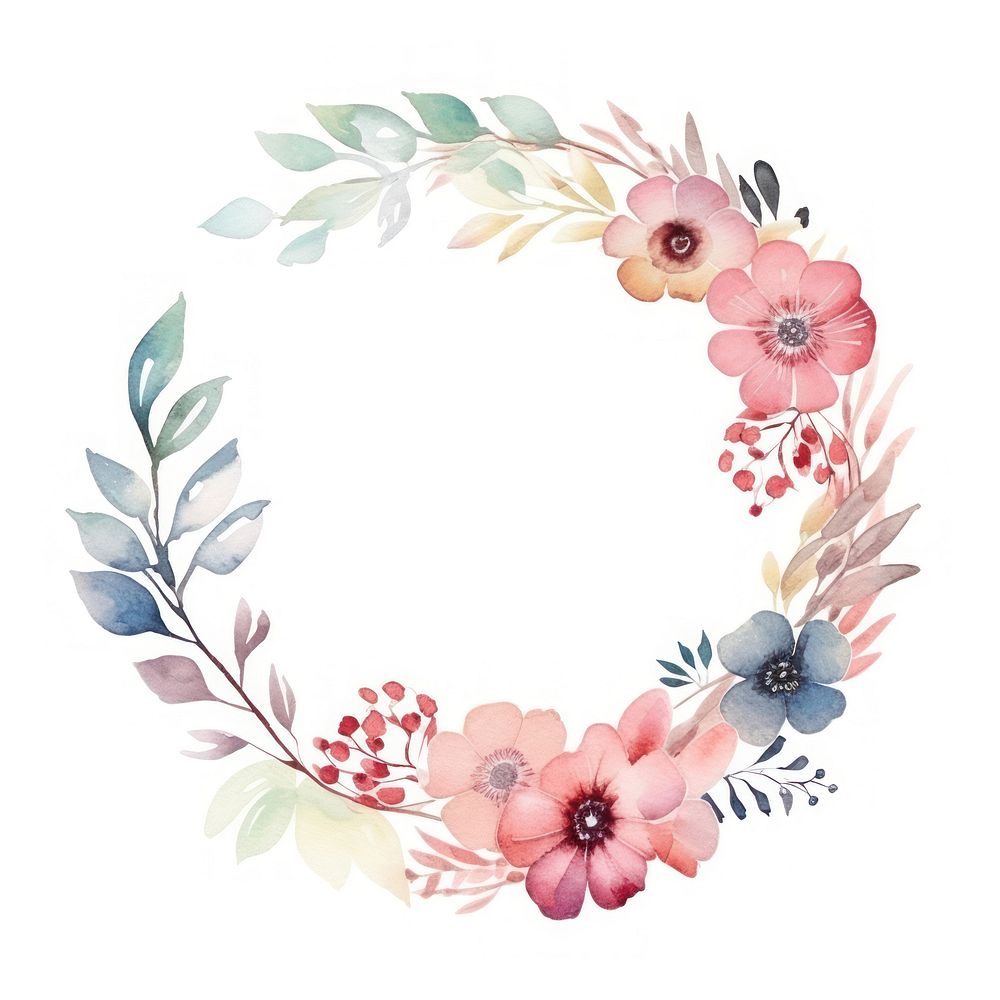 Flower border watercolor pattern circle white background.