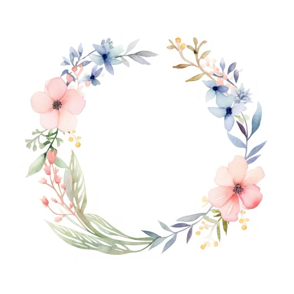 Flower border watercolor pattern circle wreath.