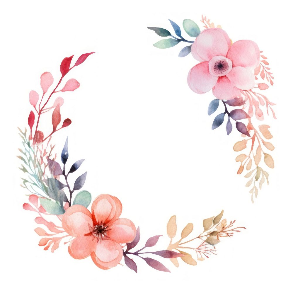 Flower border watercolor pattern circle white background.