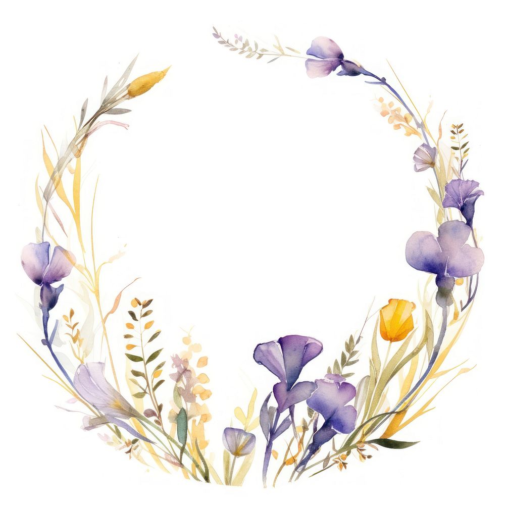 Iris border watercolor flower circle plant.