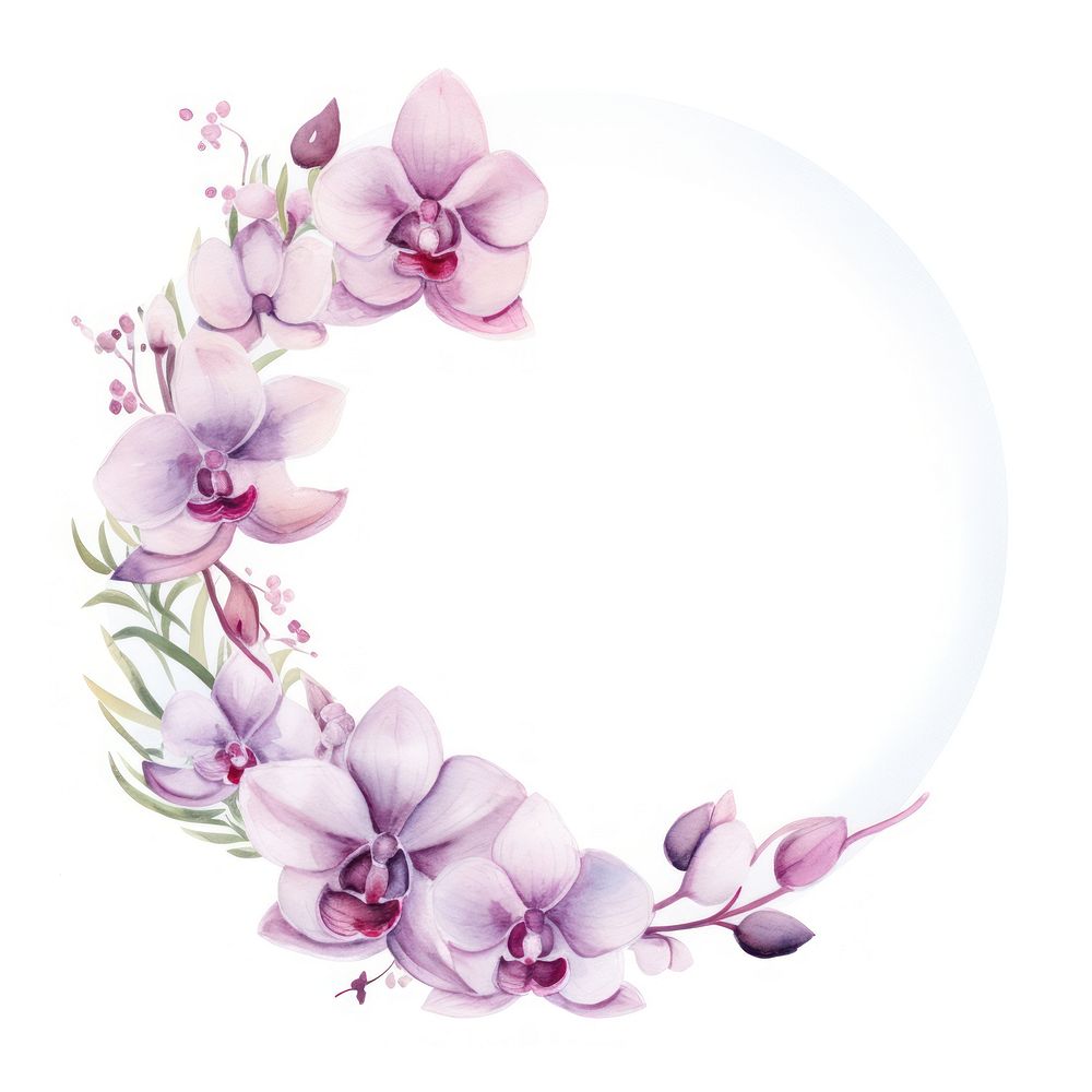 Orchid border watercolor blossom flower circle.