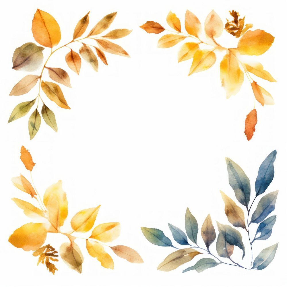 Leaf border watercolor pattern plant white background.