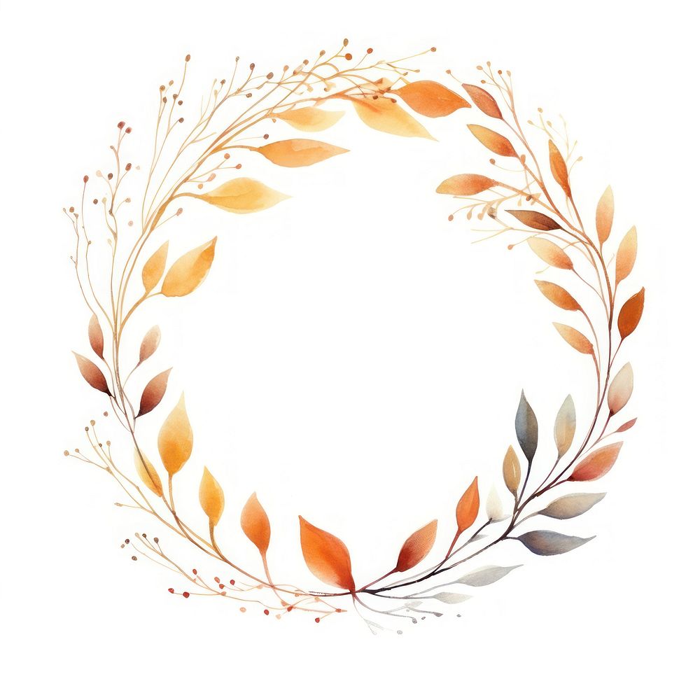 Leaf border watercolor pattern circle white background.