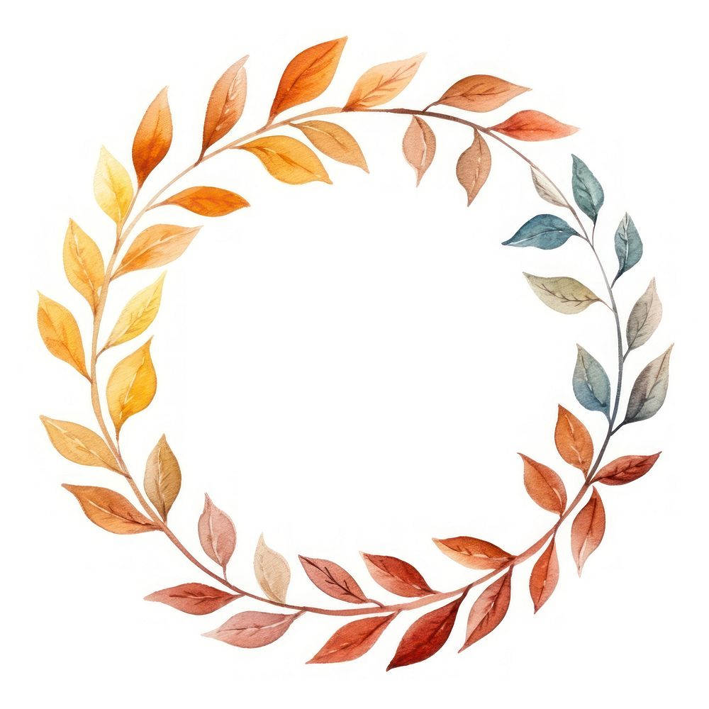 Leaf border watercolor pattern circle white background.