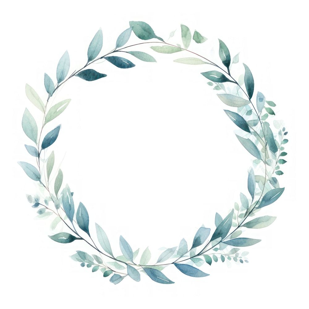 Leaf border watercolor circle plant white background.
