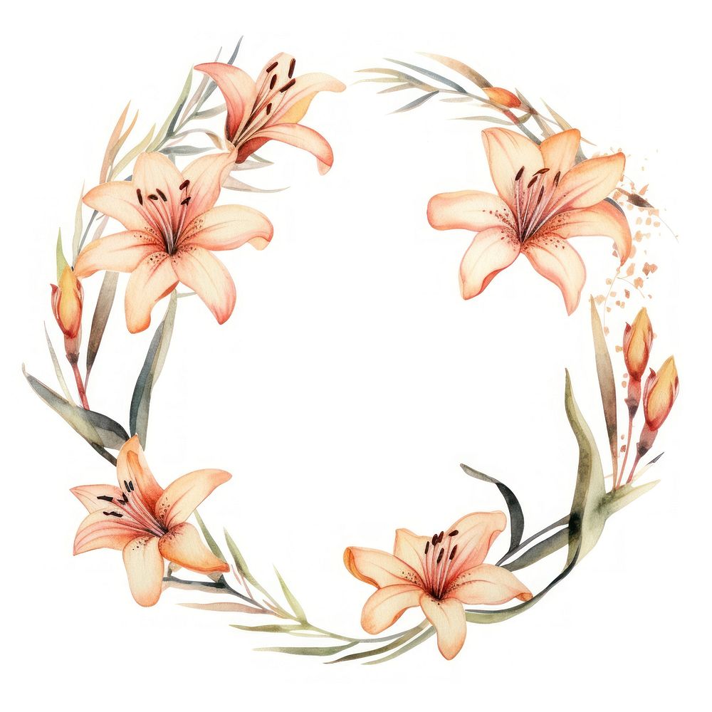 Lily border watercolor pattern circle flower.