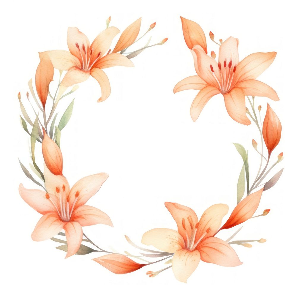 Lily border watercolor circle flower plant.