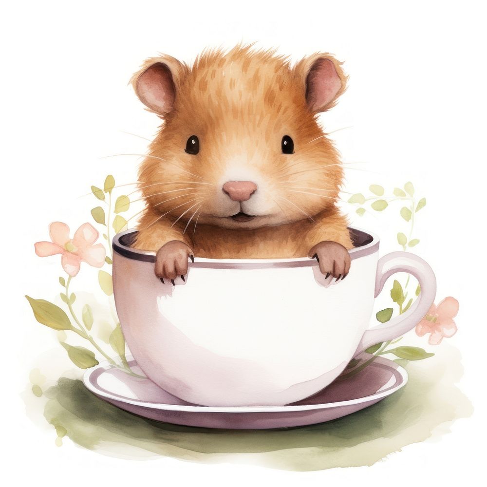 Watercolor capybara pop teacup animal rat hamster.