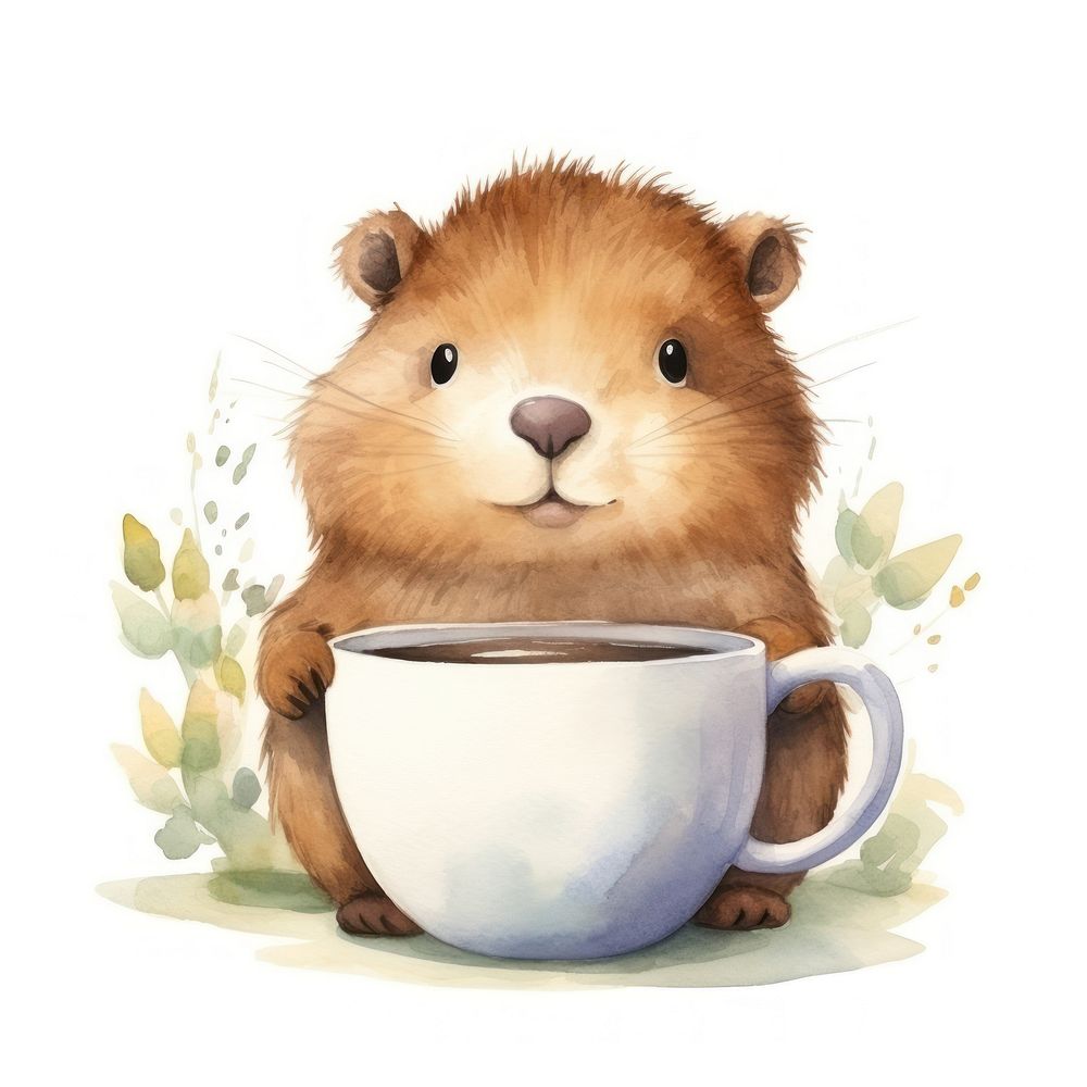 Watercolor capybara pop teacup animal cartoon mammal.
