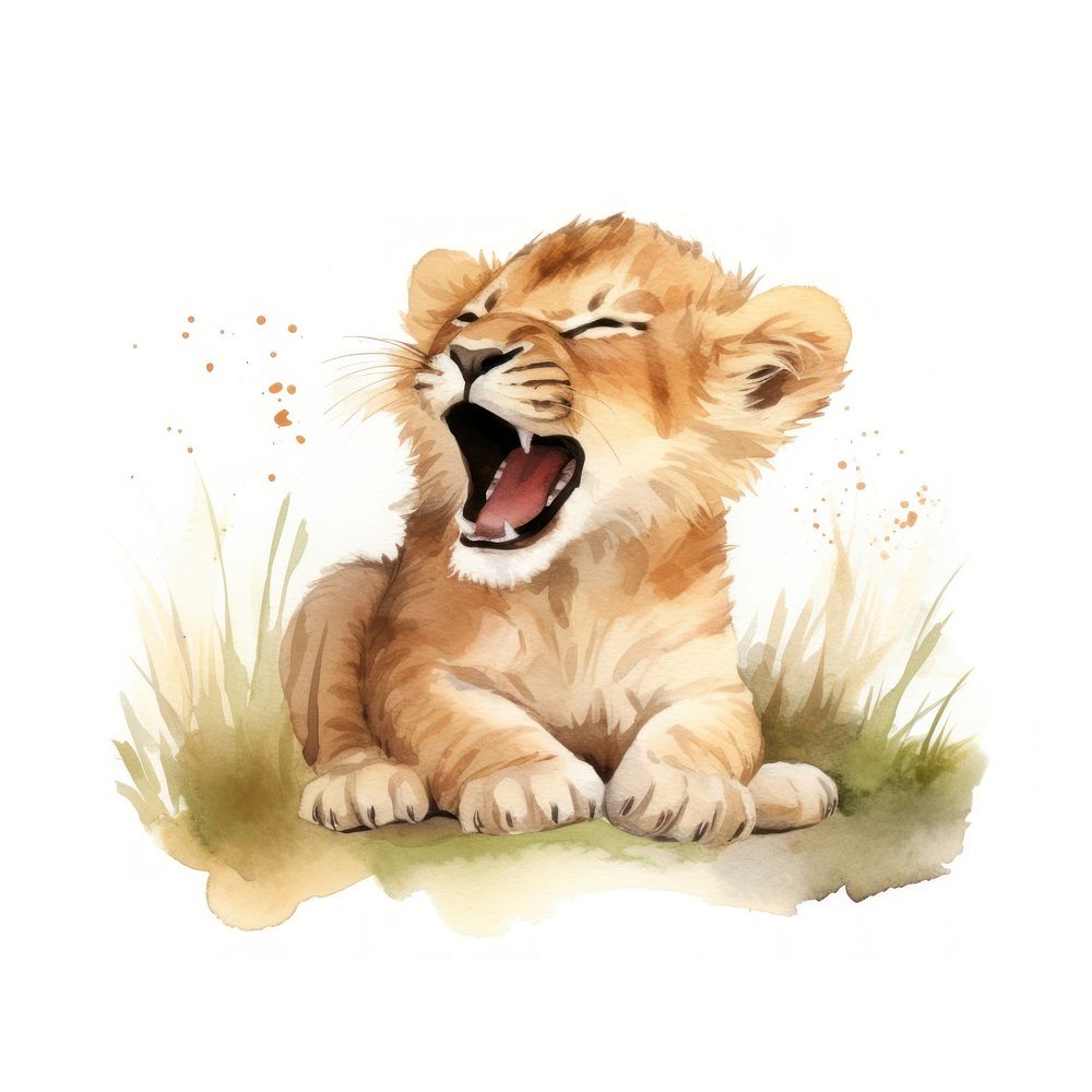 Watercolor baby lion sleeping animal wildlife cartoon.