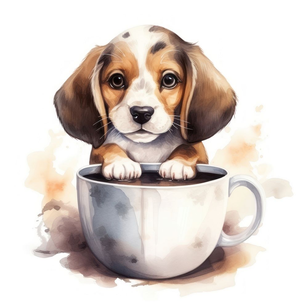 Watercolor beagle pop teacup animal cartoon mammal.