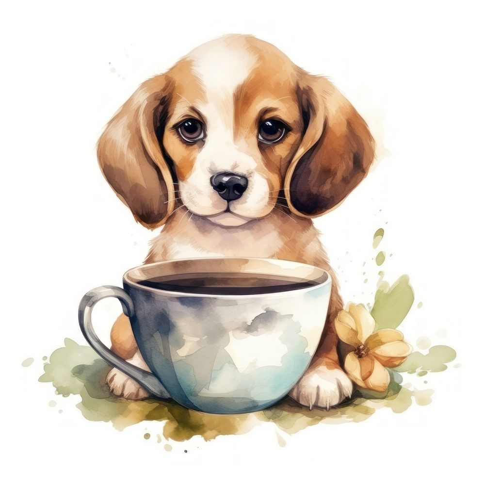 Watercolor beagle pop teacup animal cartoon mammal.
