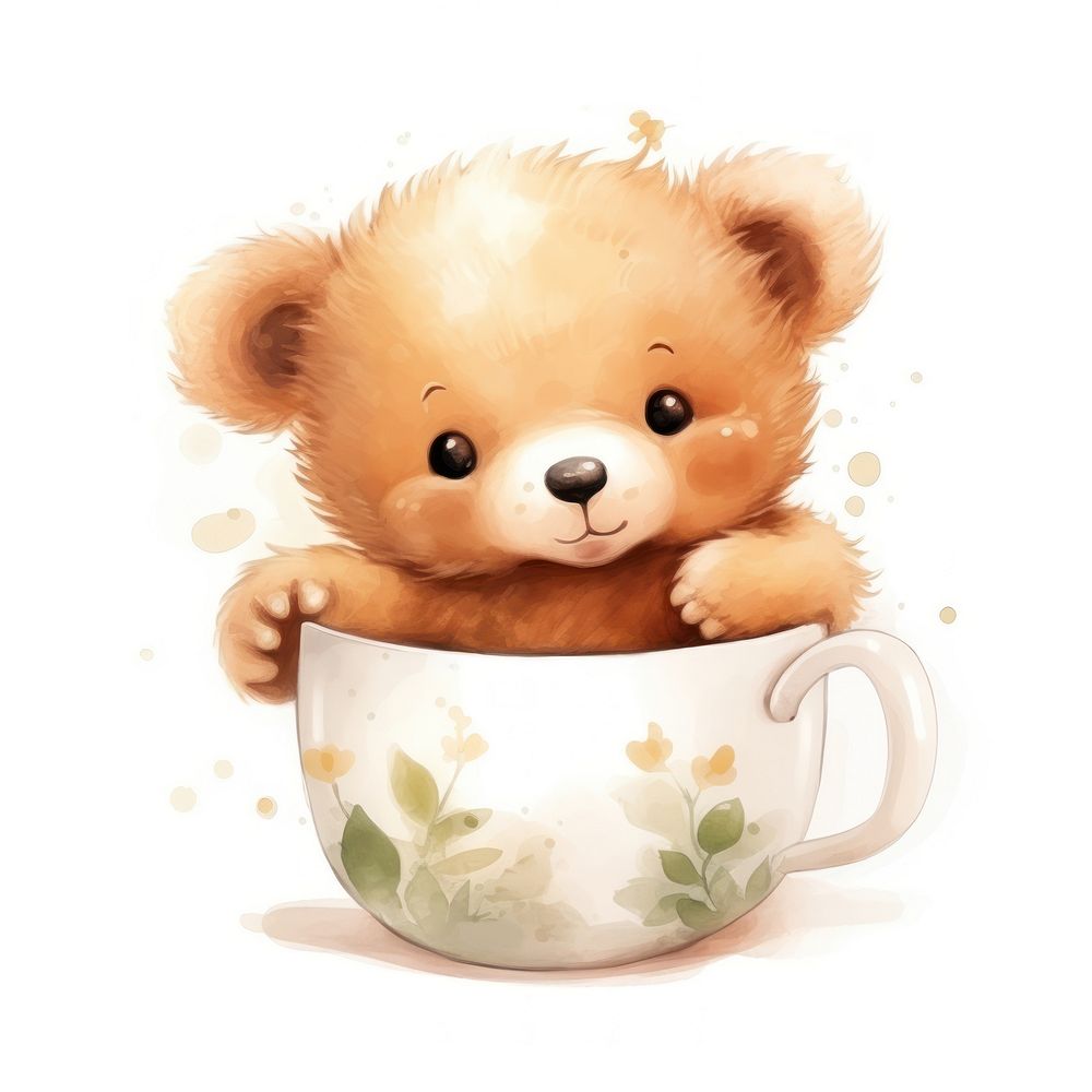 Watercolor bear pop teacup cartoon mammal animal.