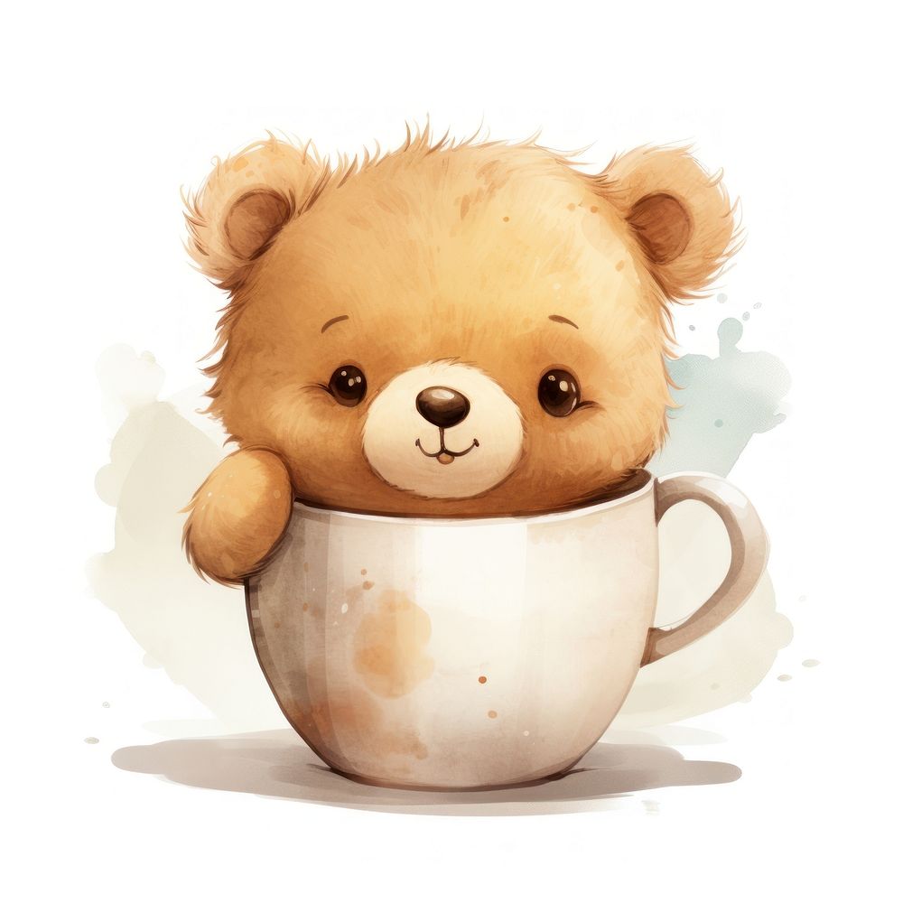 Watercolor bear pop teacup cartoon cute mug.