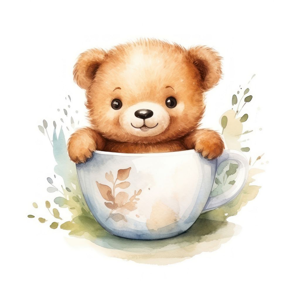 Watercolor bear pop teacup cartoon cute toy.