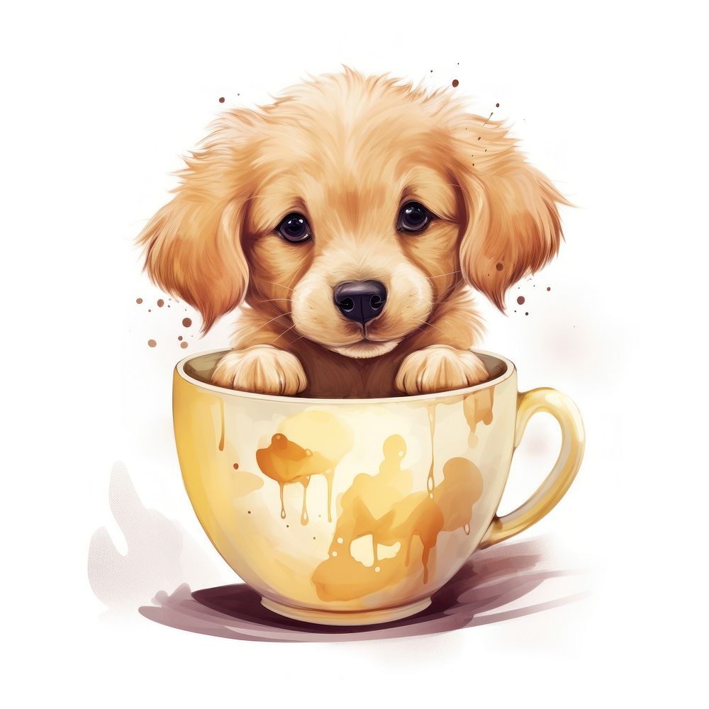 Watercolor golden retriever pop teacup animal cartoon mammal.