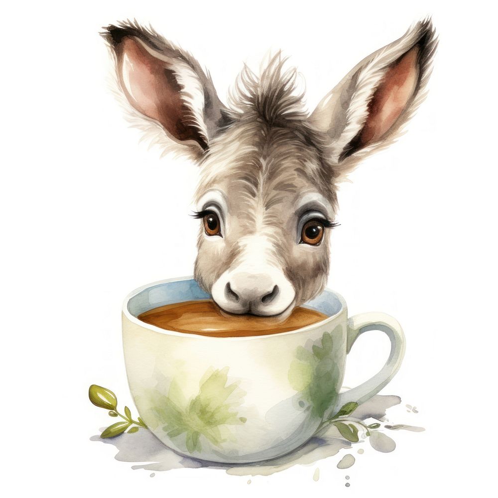 Watercolor donkey pop teacup animal cartoon mammal.
