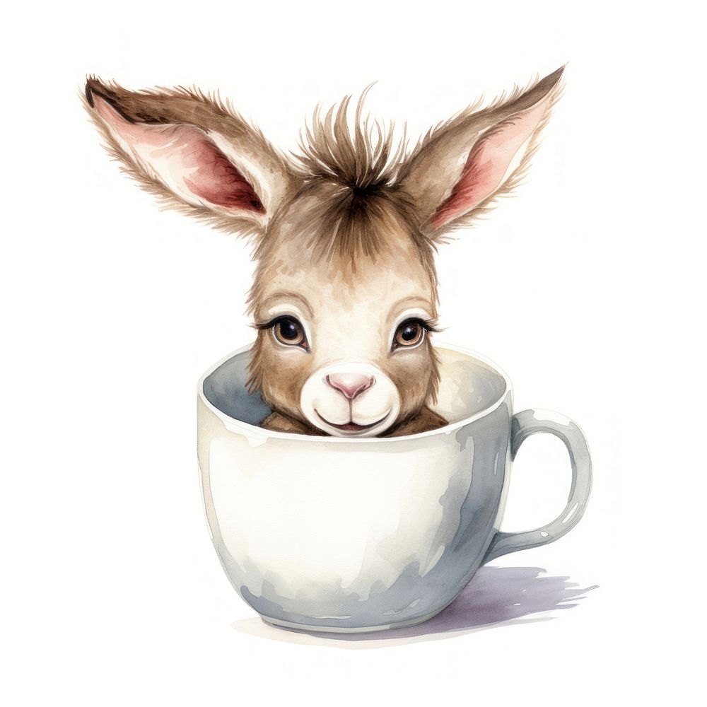 Watercolor donkey pop teacup animal cartoon mammal.