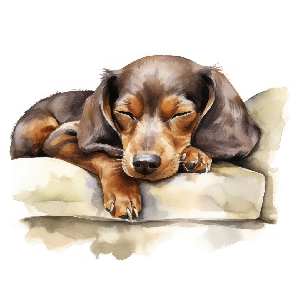 Watercolor dachshund sleeping animal cartoon mammal.