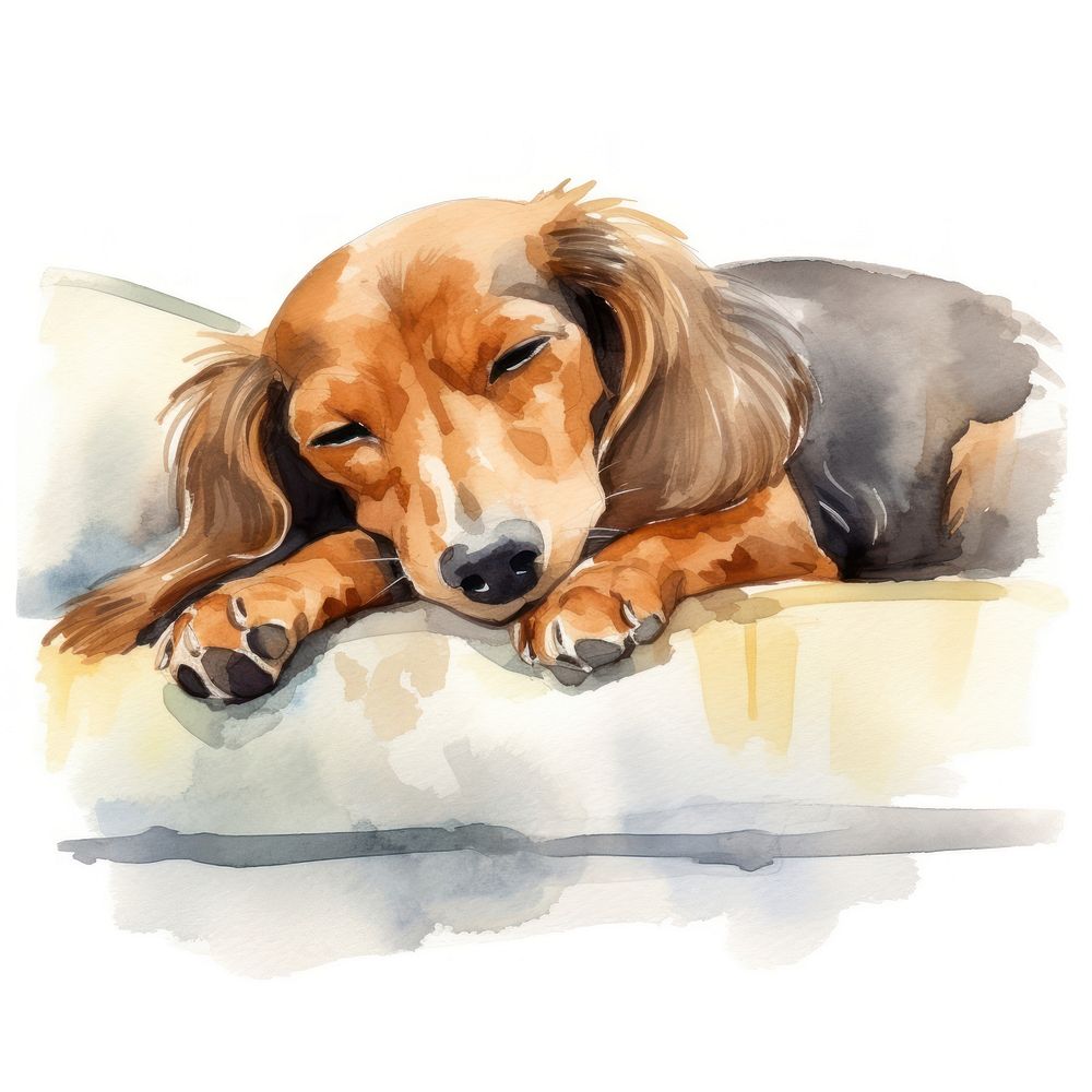 Watercolor dachshund sleeping animal cartoon mammal.