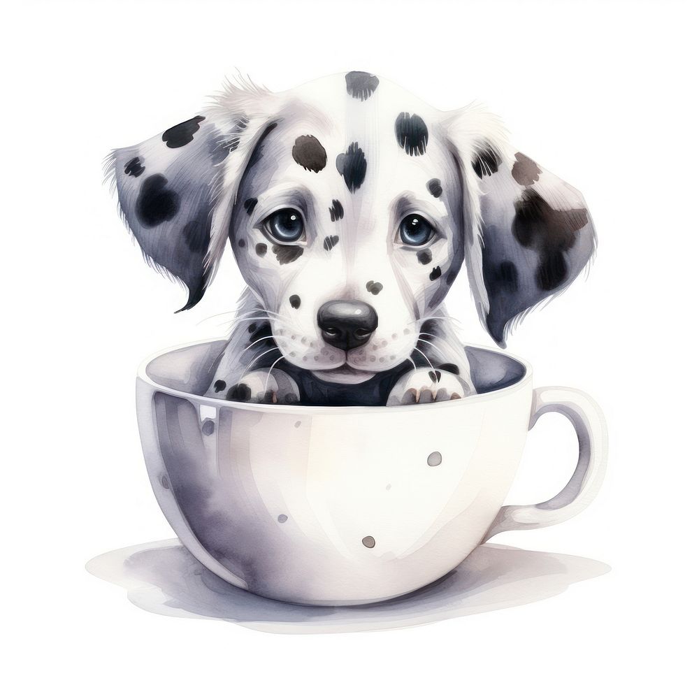 Watercolor dalmatian pop teacup animal cartoon mammal.