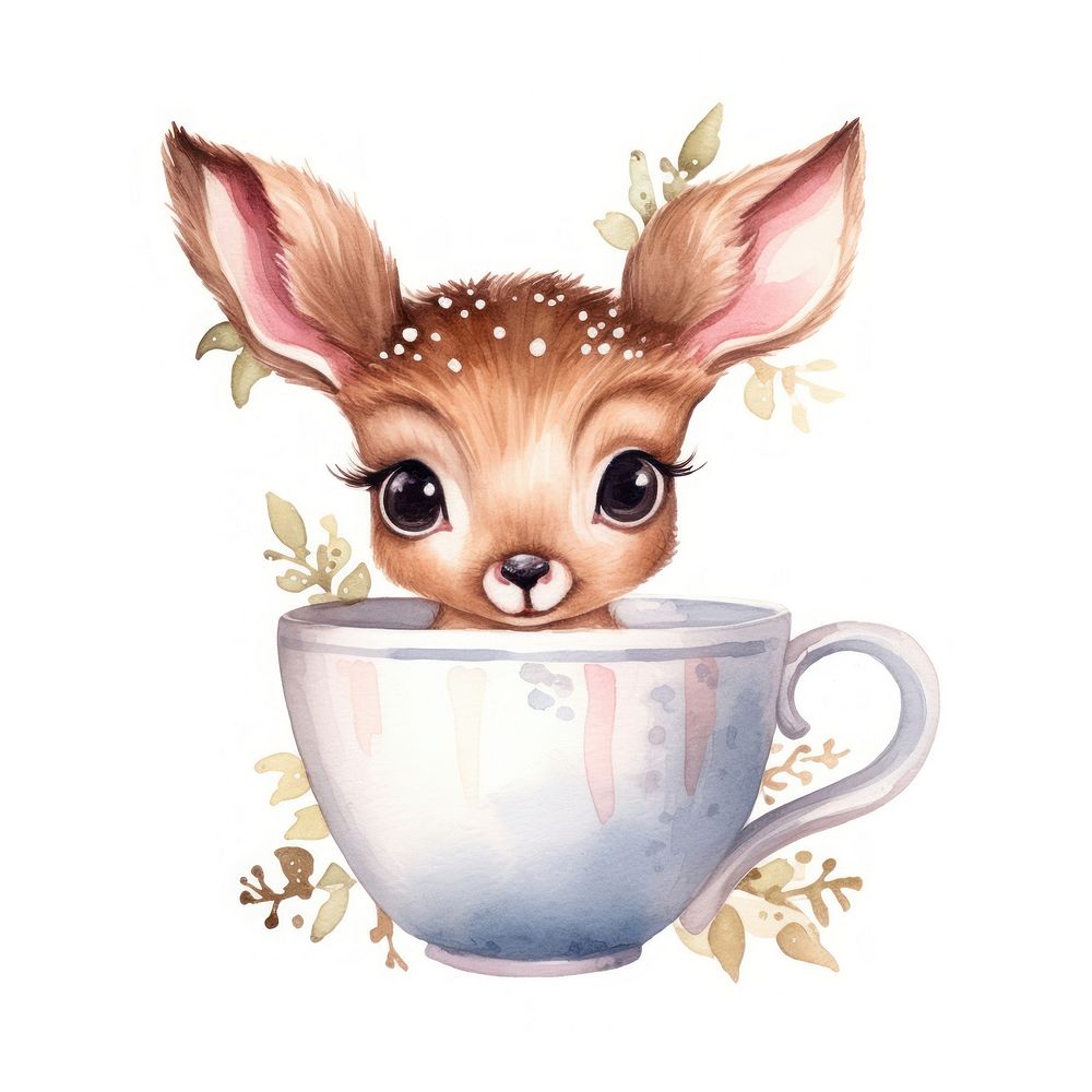 Watercolor deer pop teacup animal cartoon mammal.