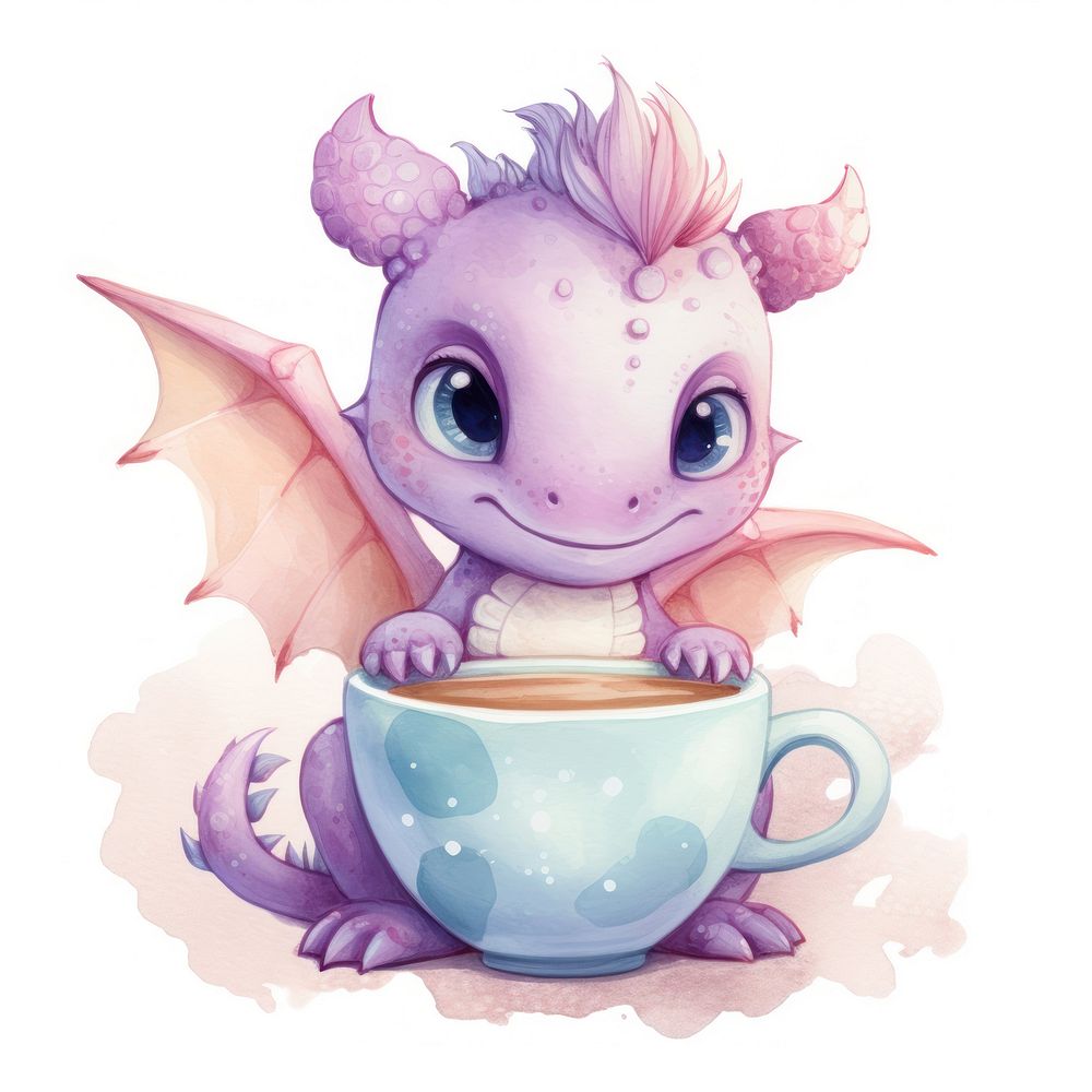 Watercolor dragon pop teacup cartoon animal cute.