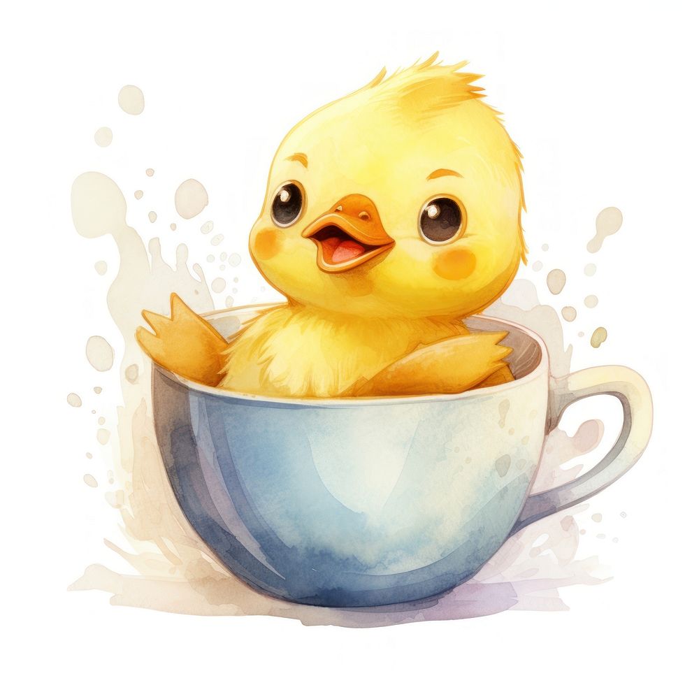Watercolor duck pop teacup animal cartoon bird.