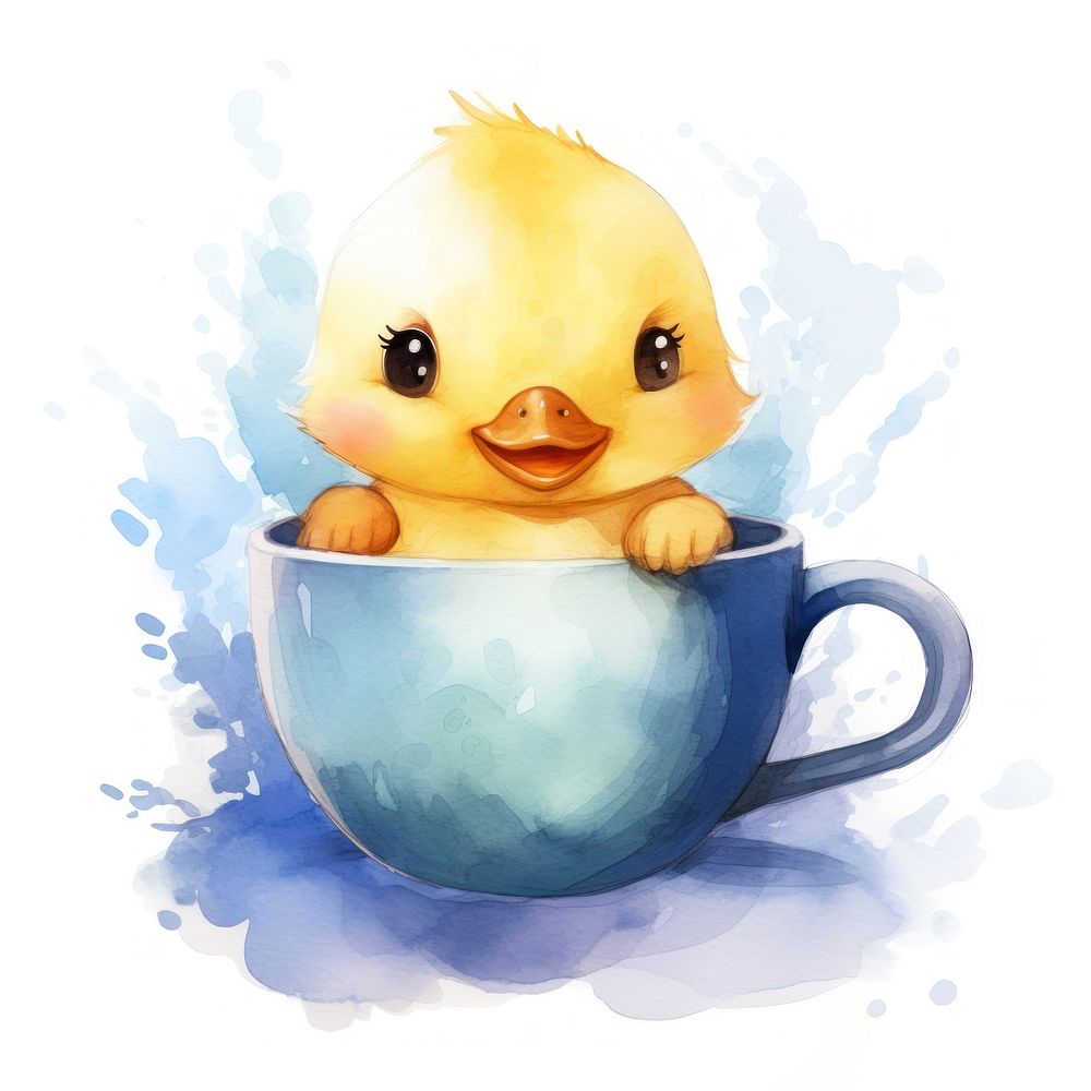 Watercolor duck pop teacup cartoon coffee cute.