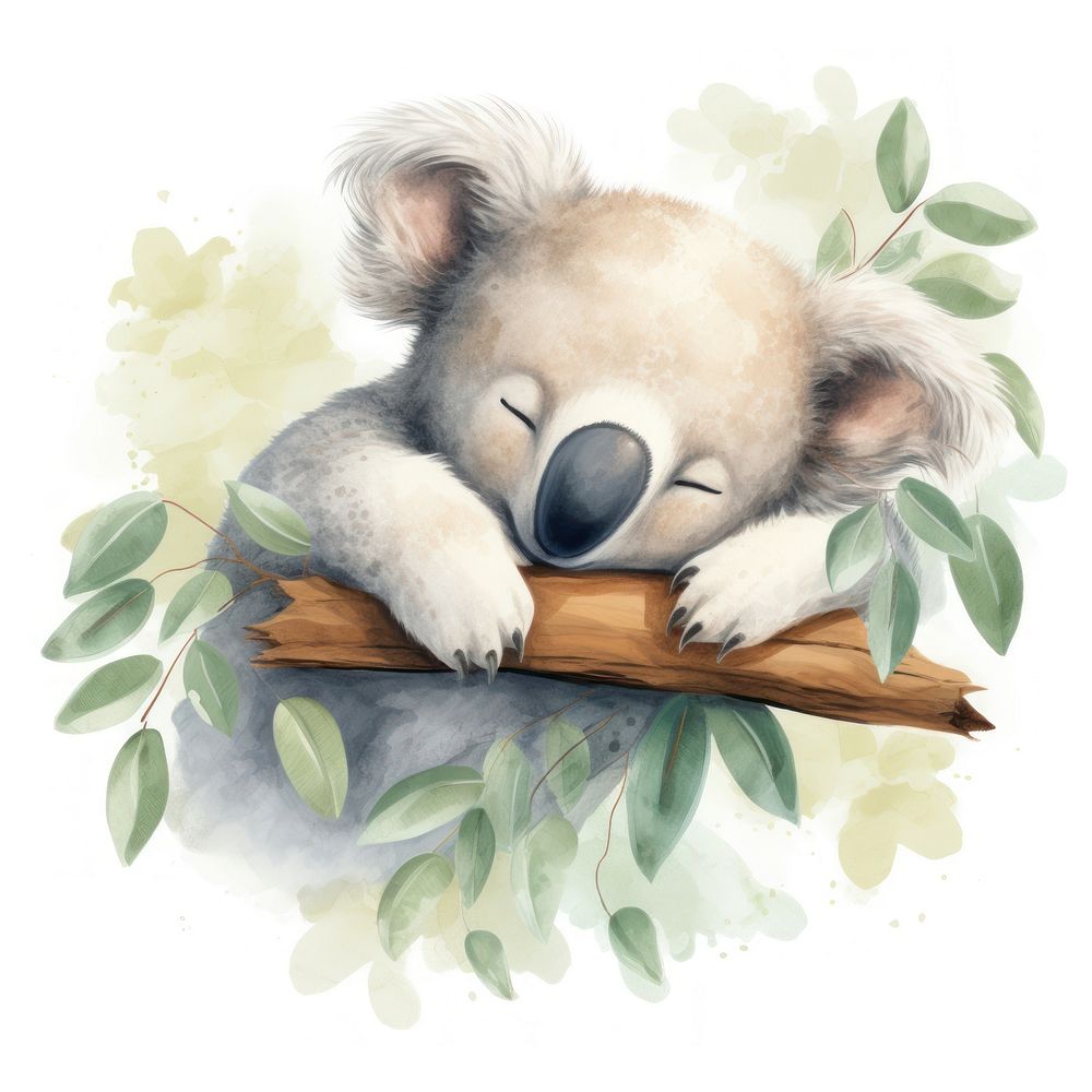 Watercolor koala sleeping animal cartoon mammal.