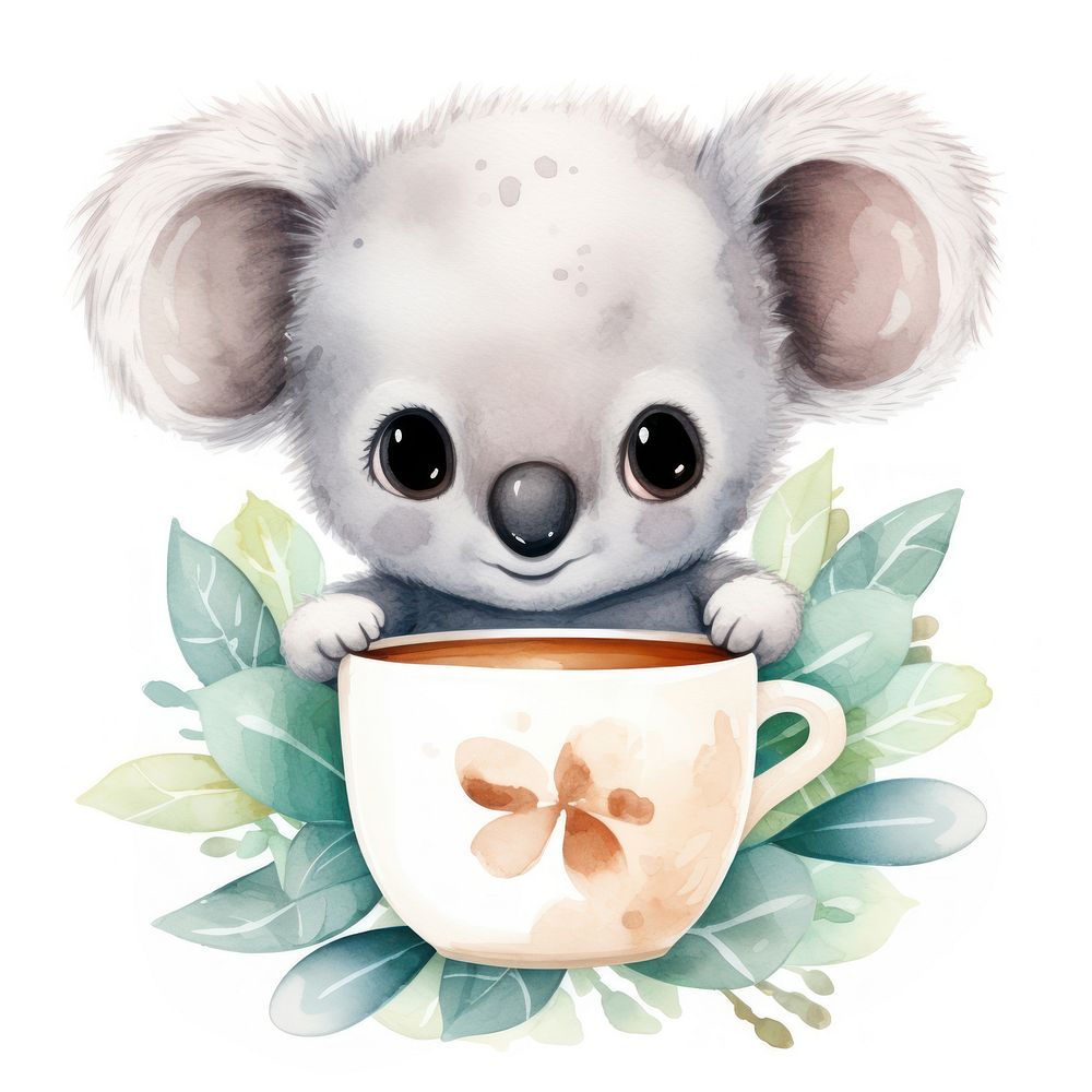 Watercolor koala pop teacup cartoon mammal animal.