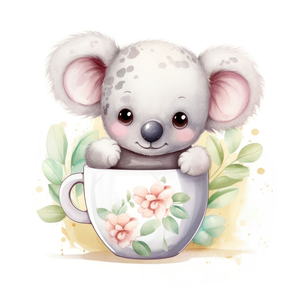 Watercolor koala pop teacup cartoon cute mug.