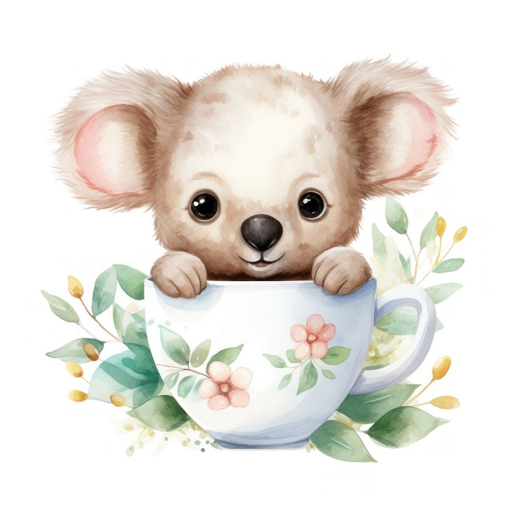 Watercolor koala pop teacup cartoon mammal animal.