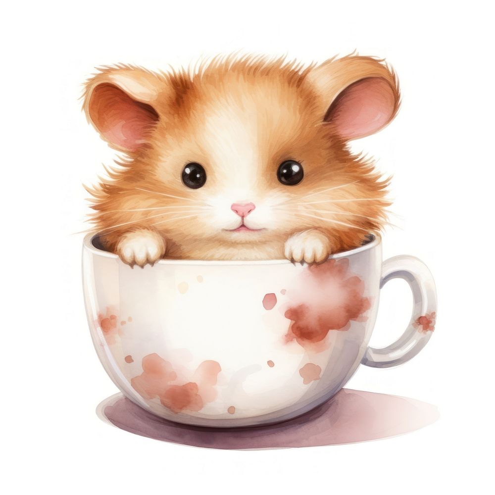 Watercolor hamster pop teacup animal cartoon mammal.