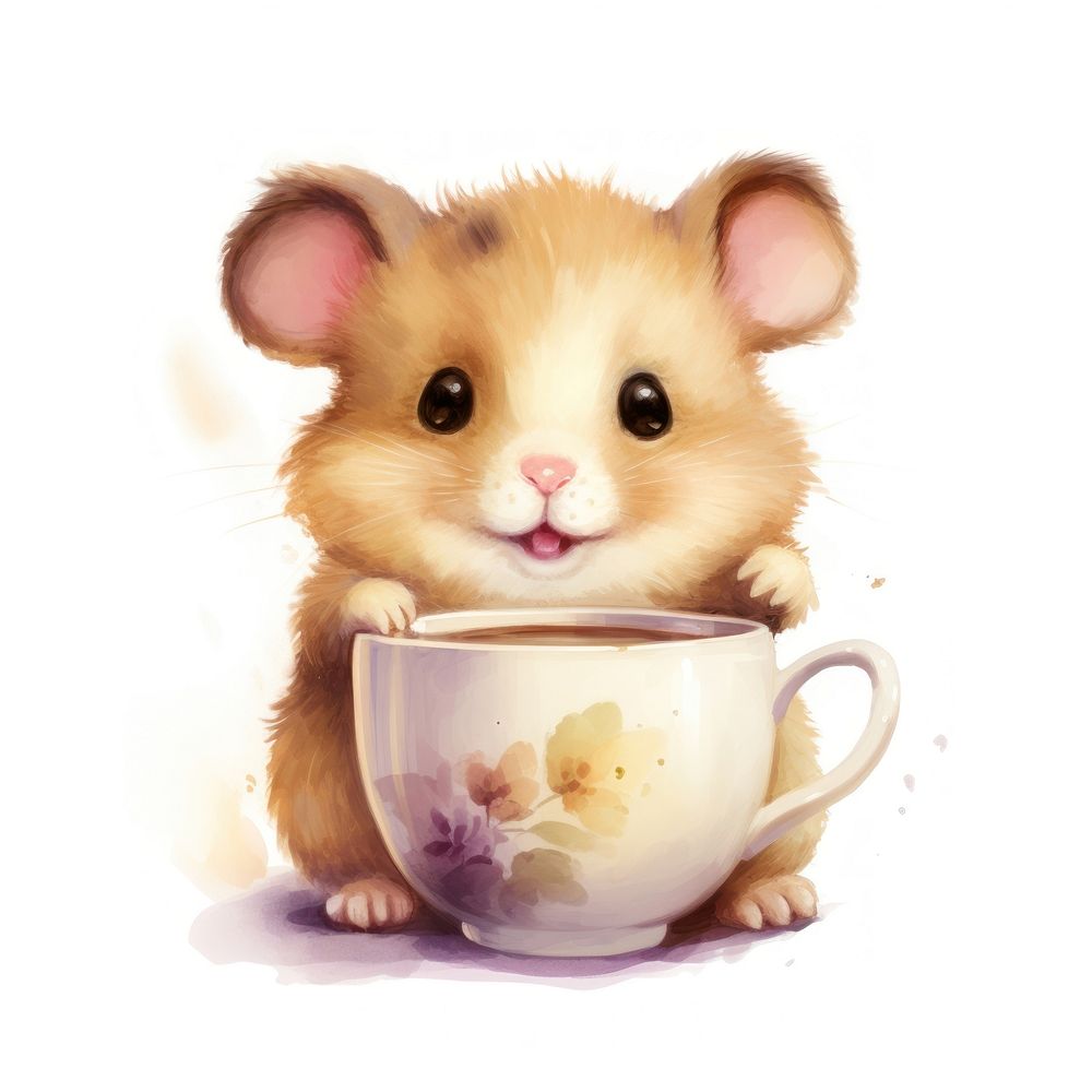 Watercolor hamster pop teacup animal rat cartoon.